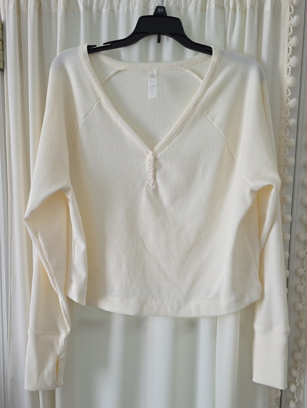Zella Cream Ribbed V-Neck Henley Long Sleeve Top